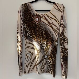 Cache Multicolor Embellished Long Sleeve Top